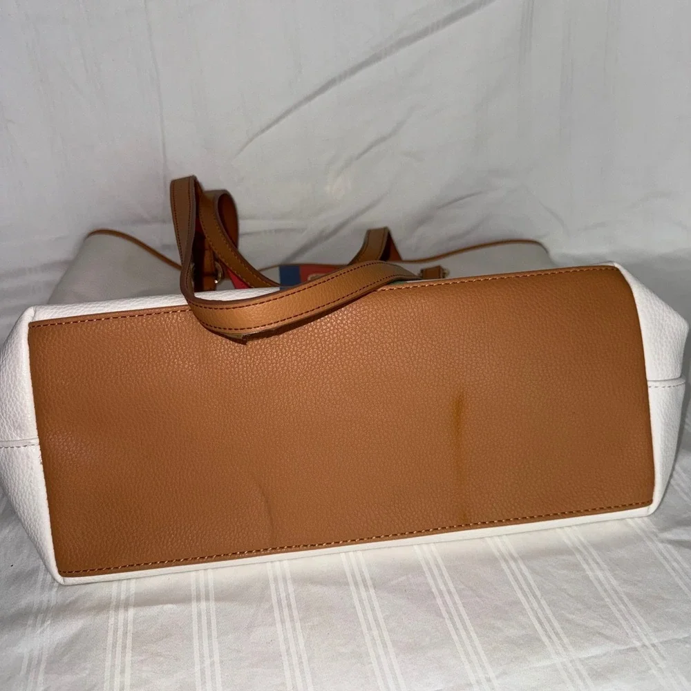 Anne Klein White Stripe Tote Bag‎ Large Faux Leather Shoulder Purse Multicolor